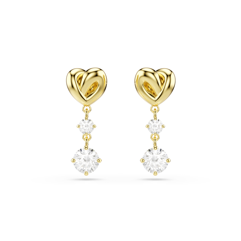 swarovski lifelong drop earrings  round cut  heart  white  18k gold finish