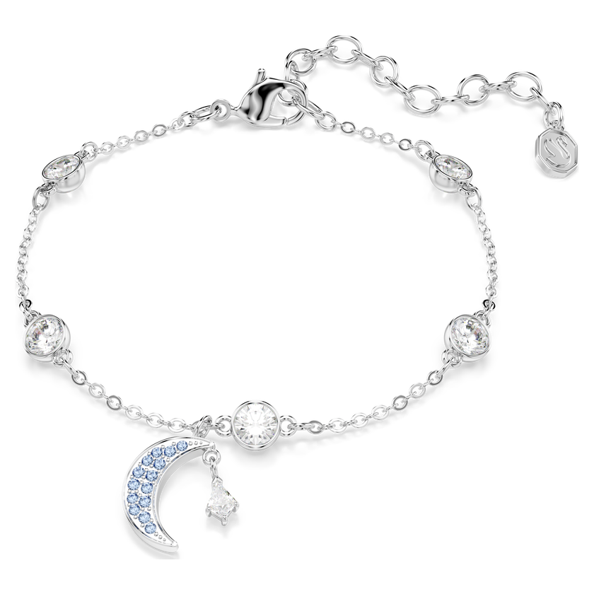 swarovski symbolica bracelet  round cut  moon  blue  rhodium plated