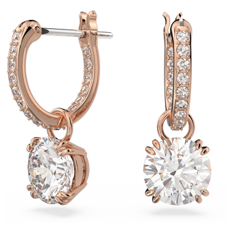swarovski stilla drop earrings  round cut  white  rose gold tone plated