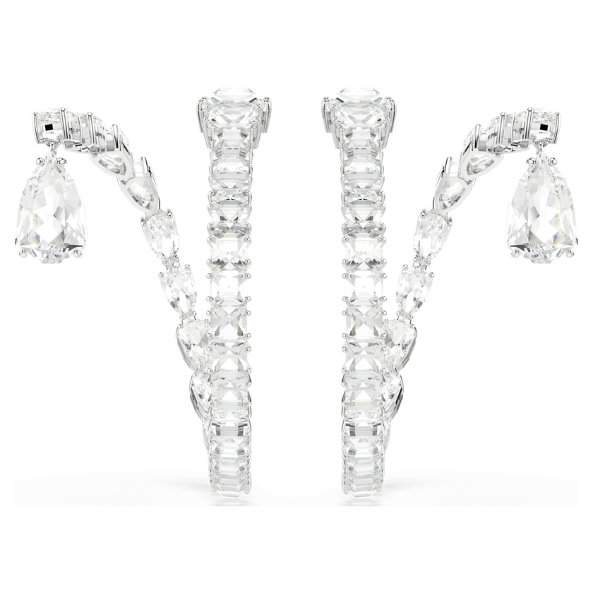 swarovski matrix hoop earrings  mixed cuts  white  rhodium plated