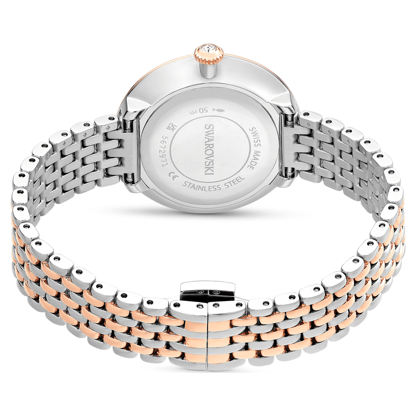 swarovski certa watch  swiss made  metal bracelet  rose gold tone  mixed metal finish