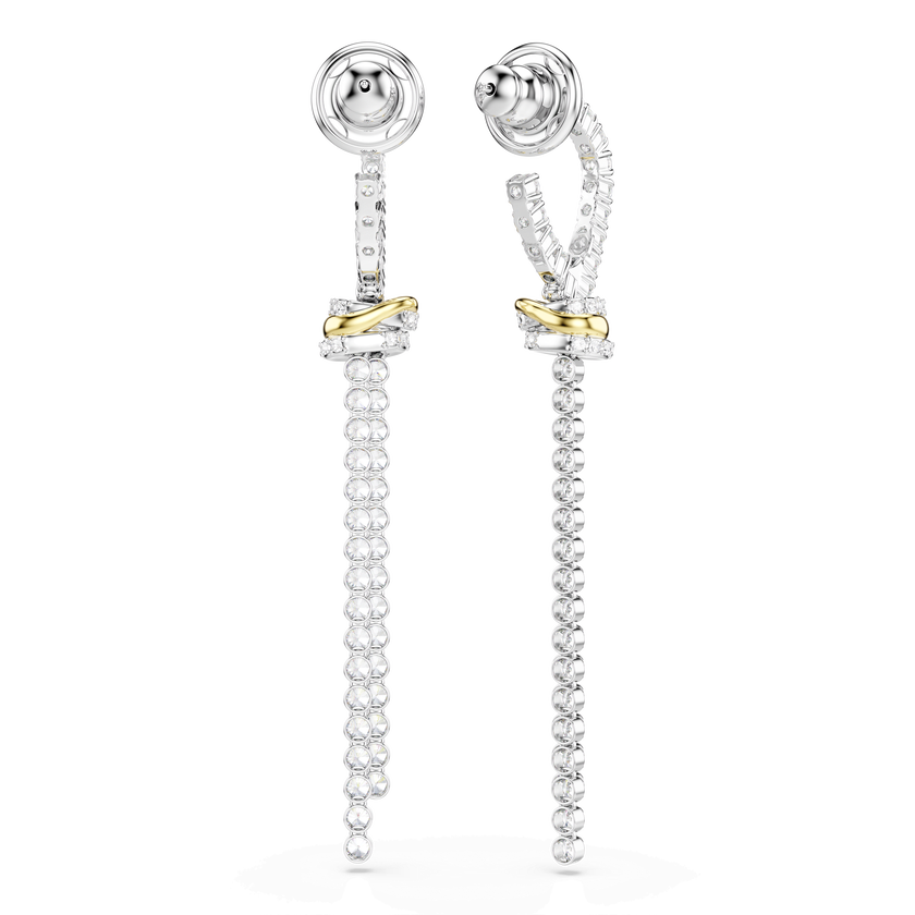 swarovski hyperbola drop earrings  round cut  knot  white  mixed metal finish