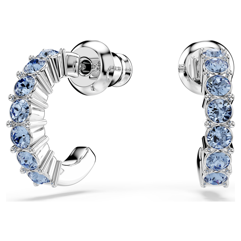 swarovski mini hoop earrings  round cut  blue  rhodium plated