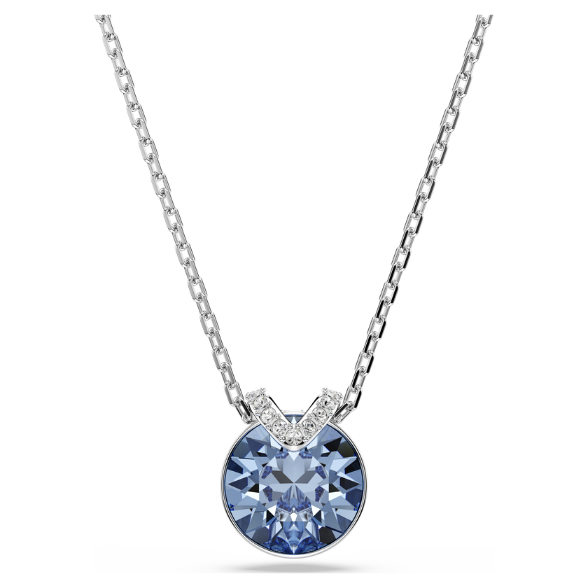 swarovski bella v pendant  round cut  blue  rhodium plated