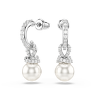 swarovski originally drop earrings  crystal pearl  pav   white  rhodium plated