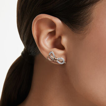 swarovski lifelong stud earrings  pav   bow  white  mixed metal finish