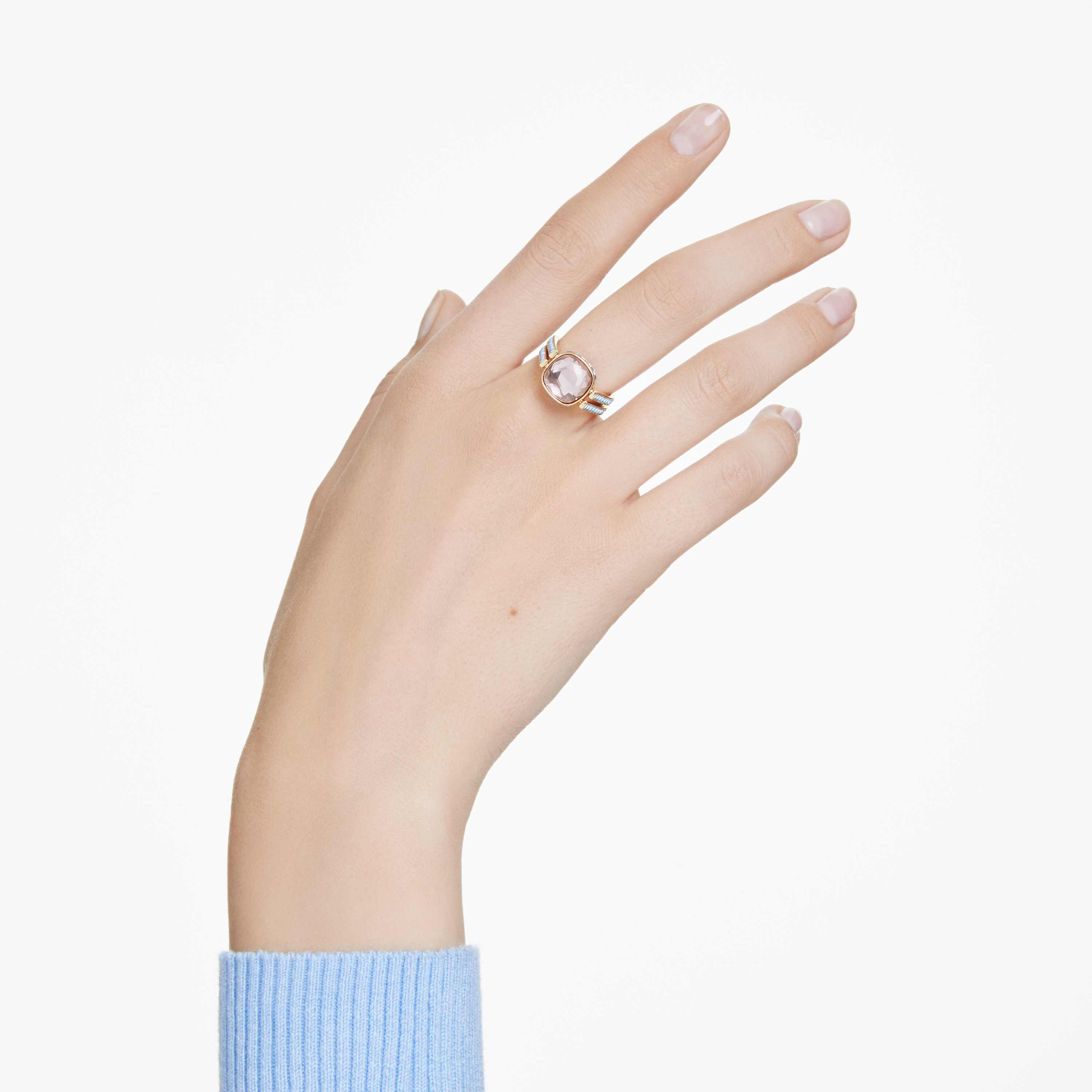 swarovski chroma ring  cushion cut  multicolored  gold tone plated