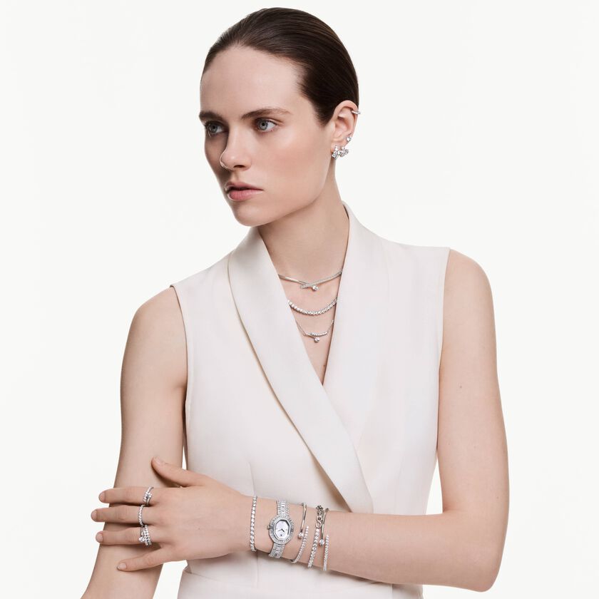 swarovski matrix necklace  round cut  white  rhodium plated