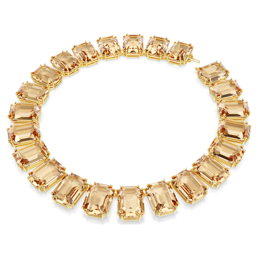 swarovski millenia tennis necklace  oversized crystals  octagon cut  caramel  gold tone plated