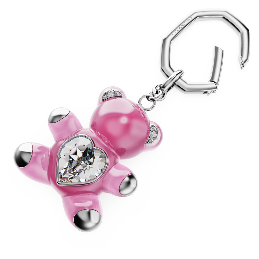 swarovski teddy key ring  bear  pink  rhodium plated