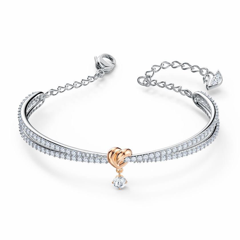 swarovski lifelong heart bangle  white  mixed metal finish