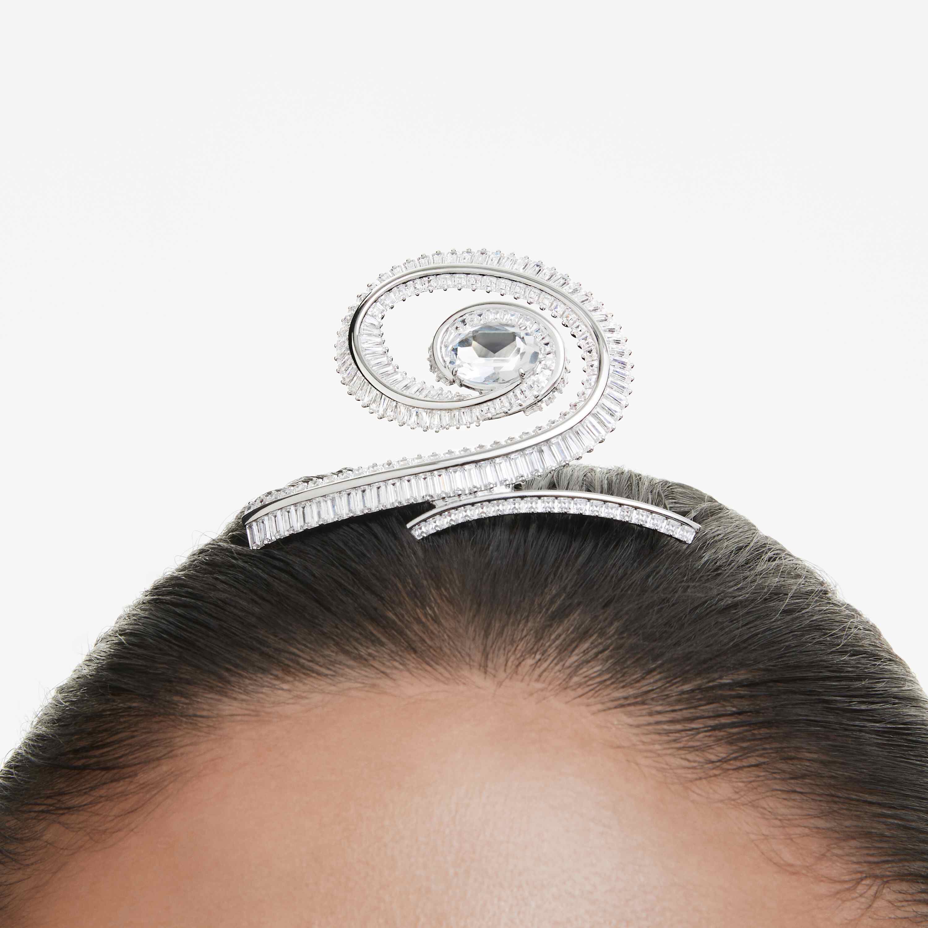 ariana grande x swarovski hair clip  crystal pearl  baguette cut  white  rhodium plated