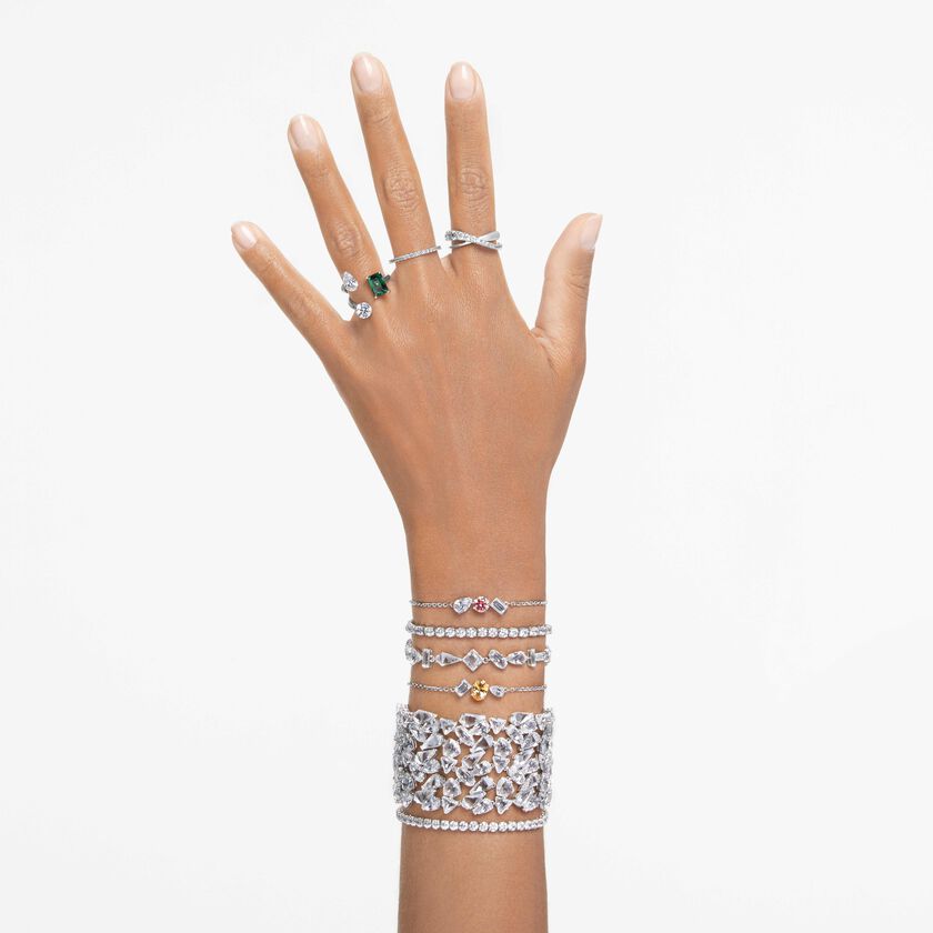 swarovski hyperbola ring  round cut  white  rhodium plated