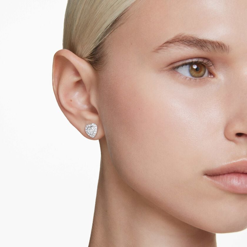 ariana grande x swarovski stud earrings  mixed cuts  heart  white  rhodium plated