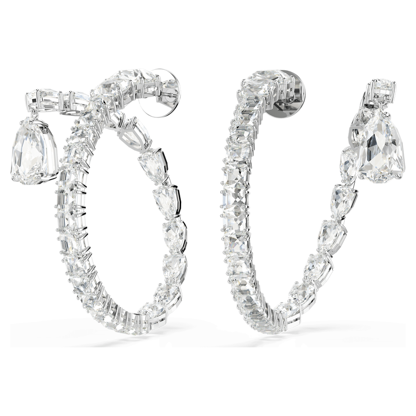 swarovski matrix hoop earrings  mixed cuts  white  rhodium plated