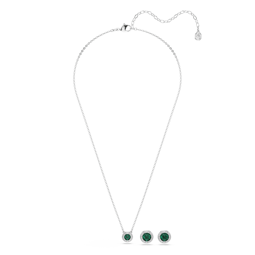 swarovski una angelic set  set  2   round cut  green  rhodium plated