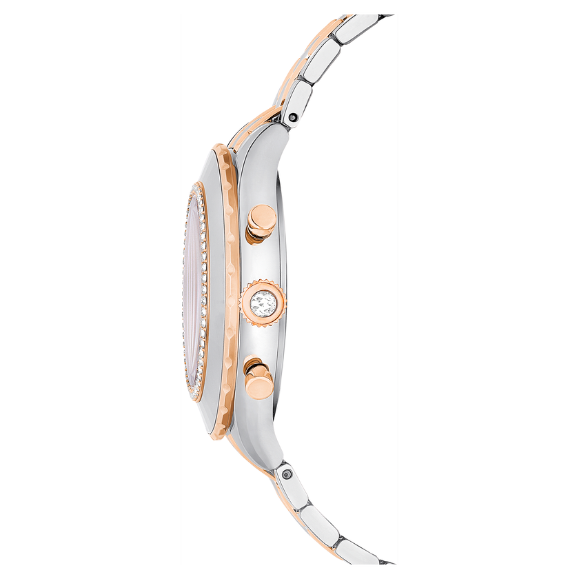 swarovski octea chrono watch  swiss made  metal bracelet  rose gold tone  mixed metal finish
