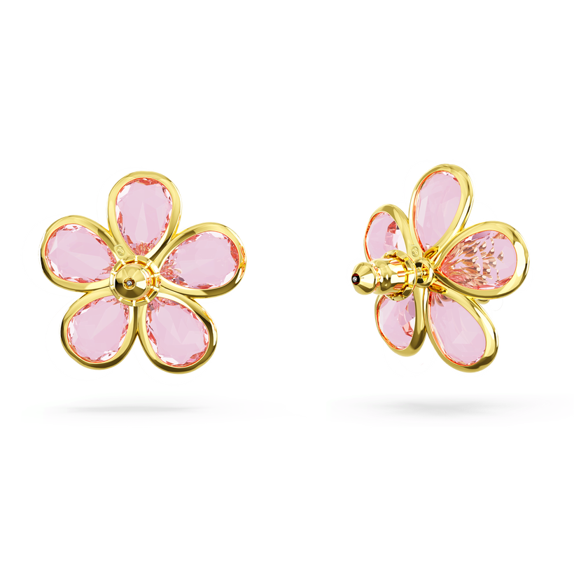 swarovski idyllia stud earrings  flower  pink  gold tone plated