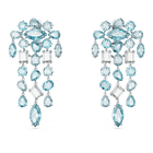 swarovski gema clip earrings mixed cuts chandelier extra long blue rhodium plated