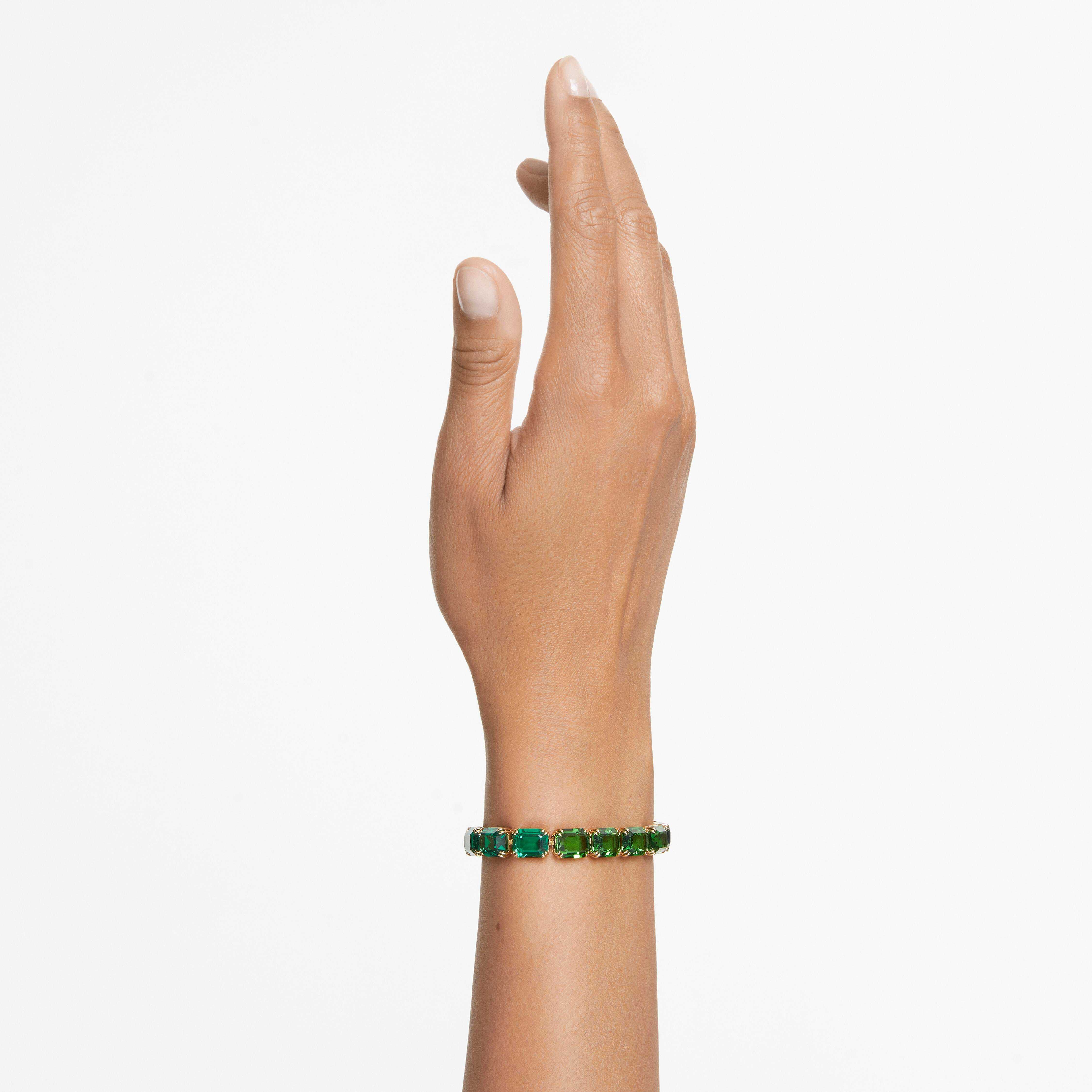 swarovski millenia tennis bracelet  octagon cut  color gradient  green  gold tone plated