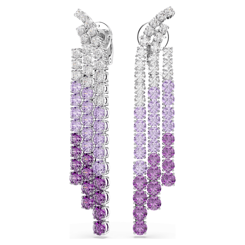 swarovski matrix clip earrings  color gradient  round cuts  purple  rhodium plated