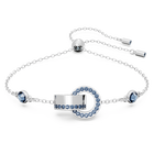 Hollow bracelet, Interlocking loop, Blue, Rhodium plated