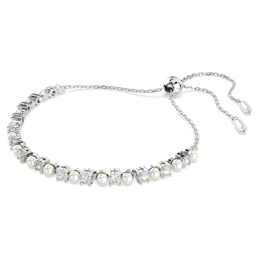 swarovski matrix bracelet  crystal pearl  round cut  white  rhodium plated