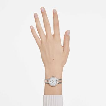 swarovski matrix 3 link watch  swiss made  metal bracelet  silver tone  rose gold tone finish