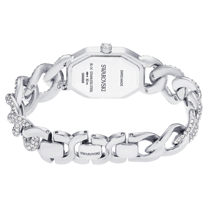 swarovski dextera chain watch  swiss made  crystal bracelet  silver tone  stainless steel