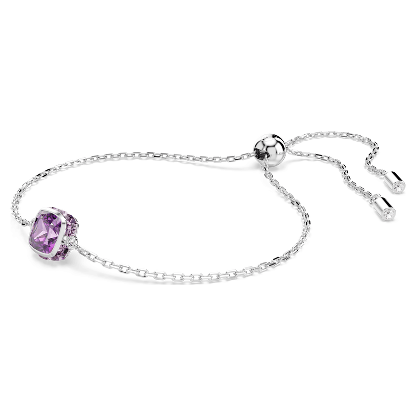 swarovski birthstone bracelet  square cut  february  purple  rhodium plated