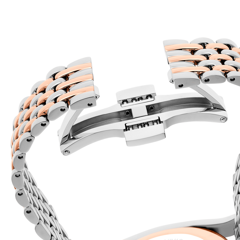 swarovski crystalline aura watch  swiss made  metal bracelet  rose gold tone  mixed metal finish