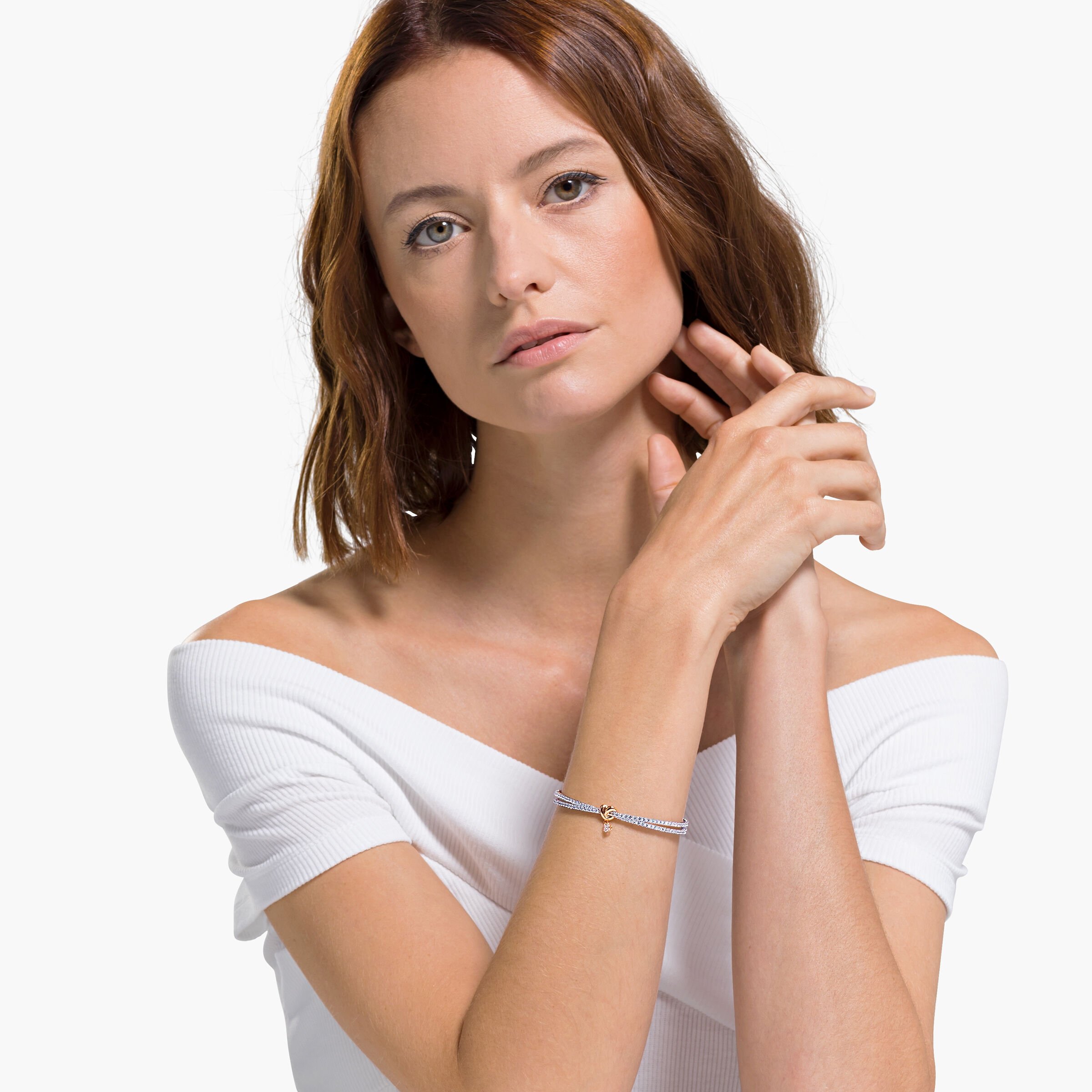 swarovski lifelong heart bangle  white  mixed metal finish