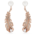 swarovski nice drop earrings mixed cuts feather white rose gold tone plated