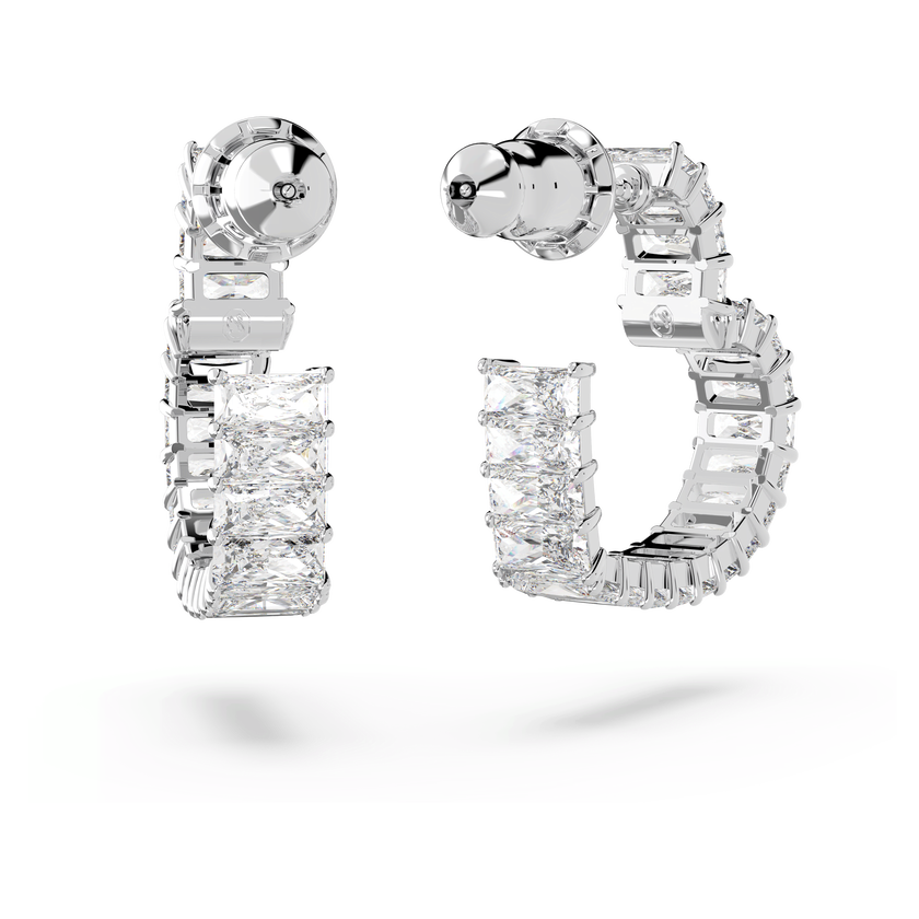 swarovski matrix hoop earrings  heart  small  white  rhodium plated