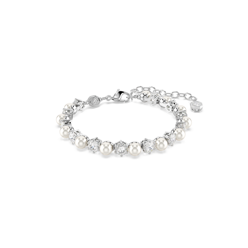 swarovski matrix set  crystal pearl  round cut  white  rhodium plated