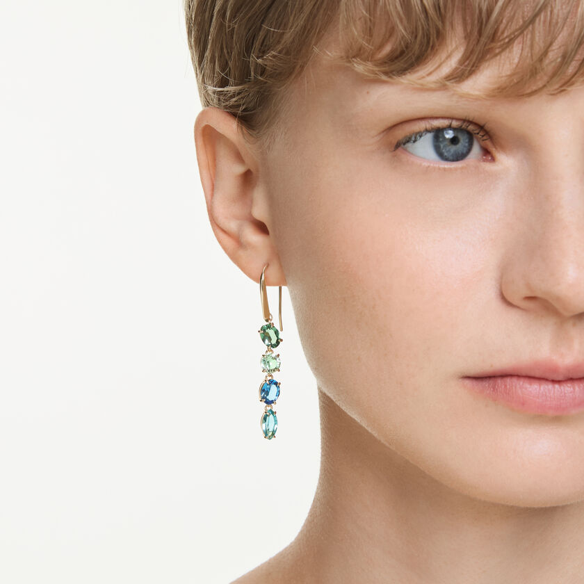swarovski gema drop earrings  mixed cuts  multicolored  gold tone plated