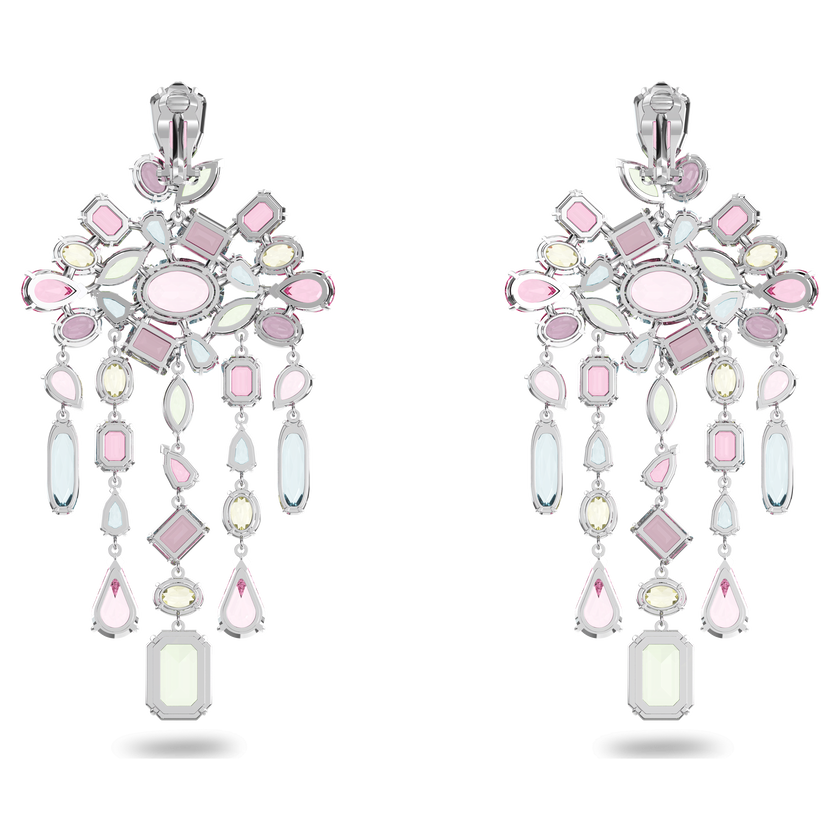 swarovski gema clip earrings  chandelier  multicolored  rhodium plated