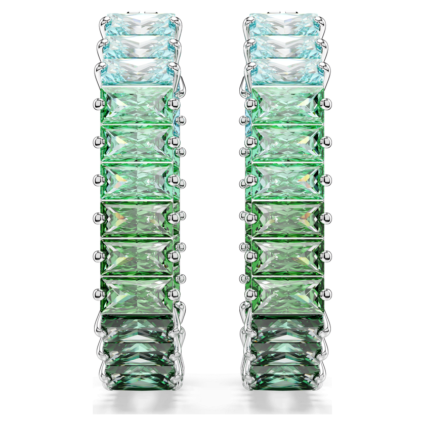 swarovski matrix hoop earrings  baguette cut  green  rhodium plated