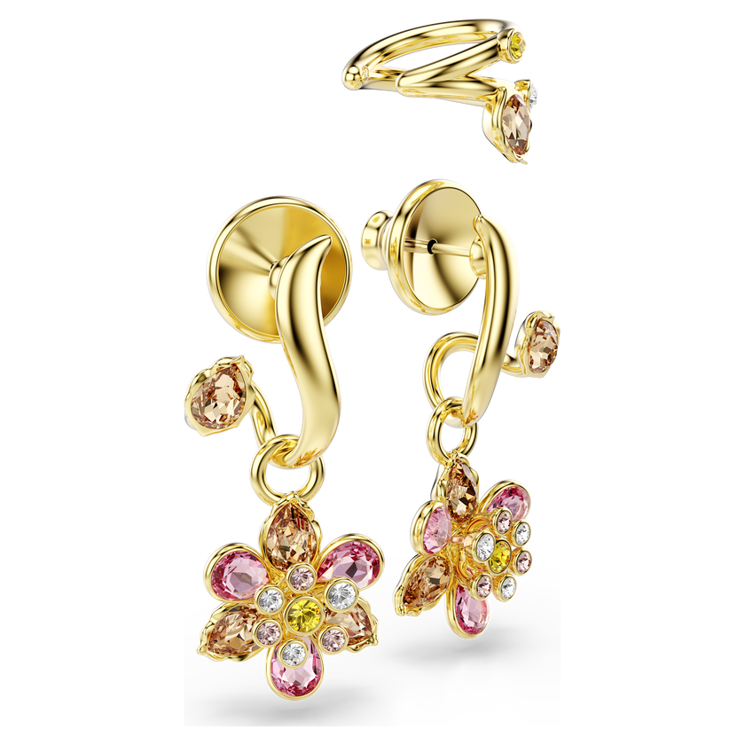 swarovski idyllia earrings  set  3   mixed cuts  flower  multicolored  gold tone plated
