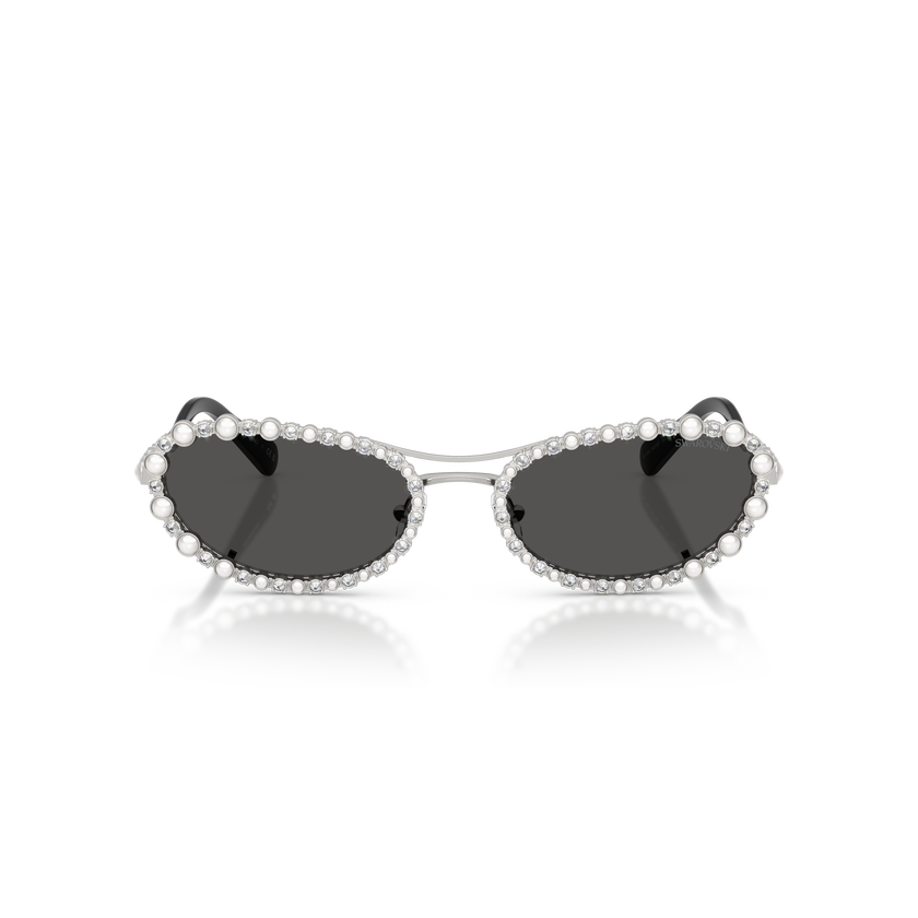 swarovski sunglasses  oval shape  2 in 1 clip on  sk7044  silver tone