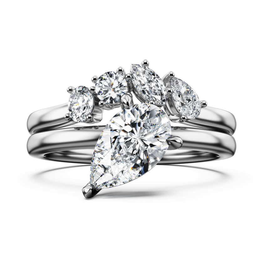 swarovski galaxy ring  set  2   lab grown diamonds 1 4 ct tw  pear shape  18k white gold