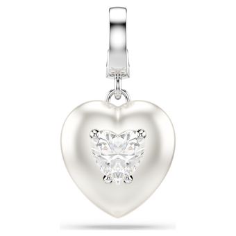 swarovski idyllia charm  mixed cuts  pearl colored coating  heart  white  rhodium plated