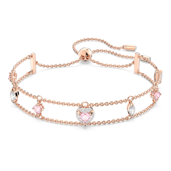 swarovski one bracelet  mixed cuts  heart  pink  18k rose gold finish