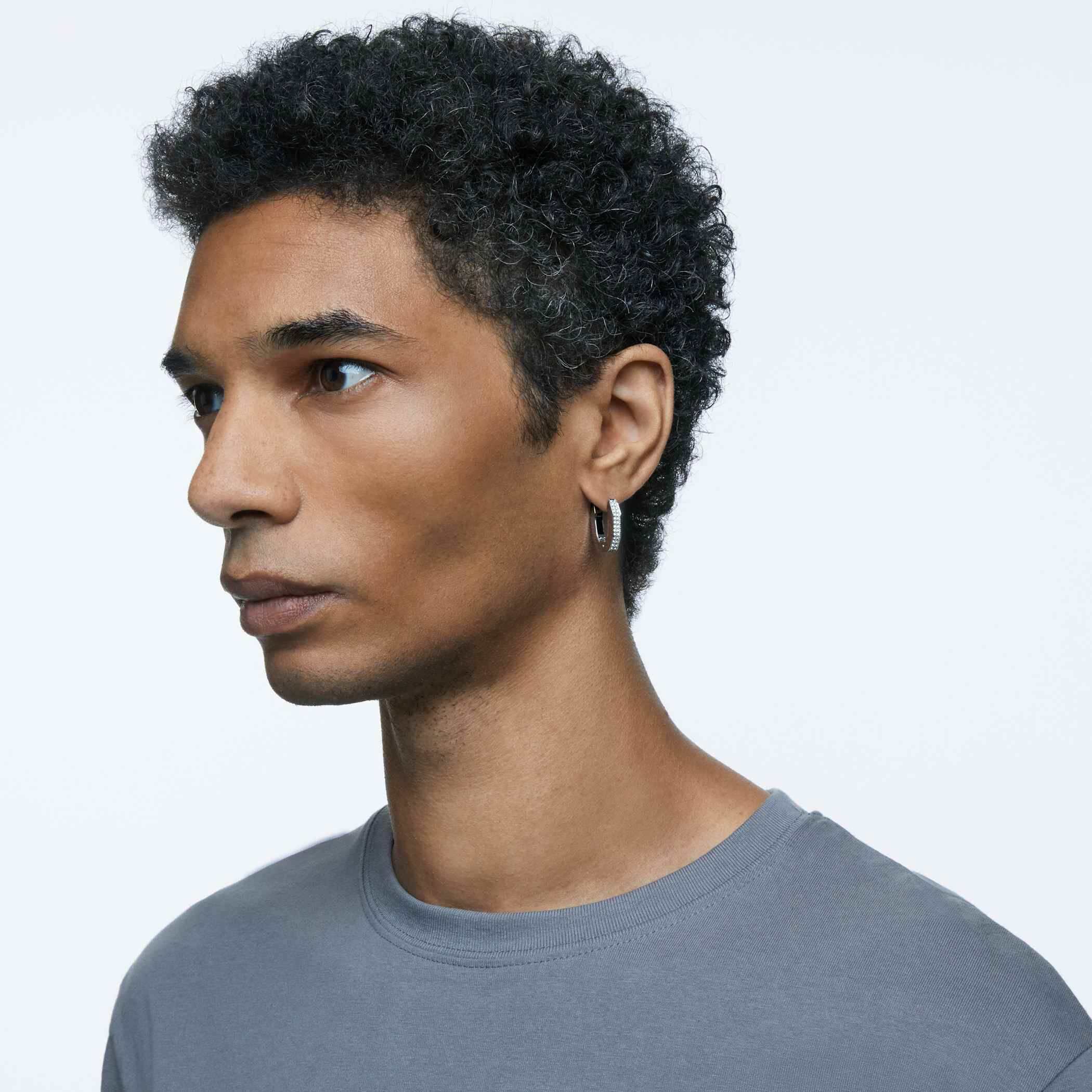 swarovski dextera hoop earrings  octagon shape  small  white  rhodium plated