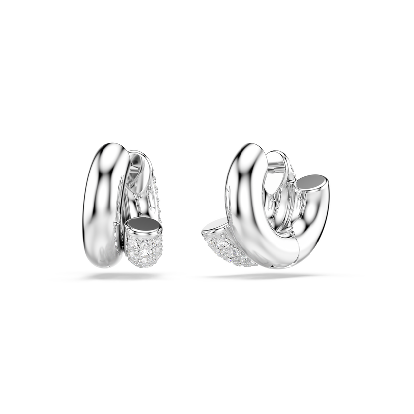 swarovski dextera hoop earrings  round cut  mini  white  rhodium plated