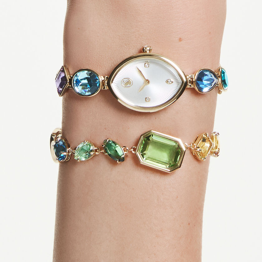 swarovski gema watch  crystal bracelet  gold tone  gold tone finish