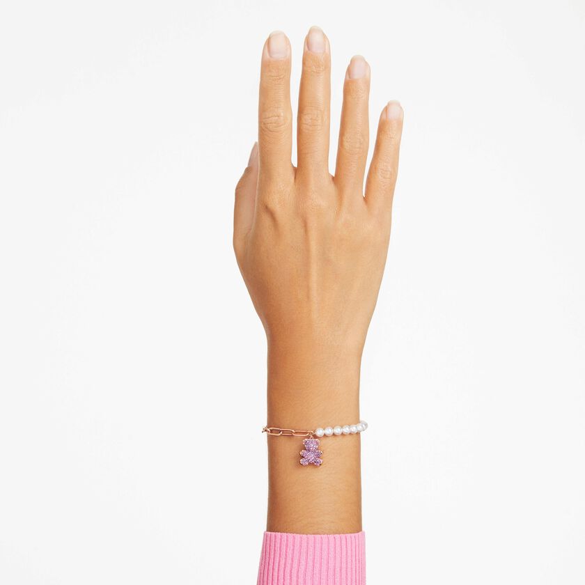 swarovski teddy bracelet  bear  pink  rose gold tone plated