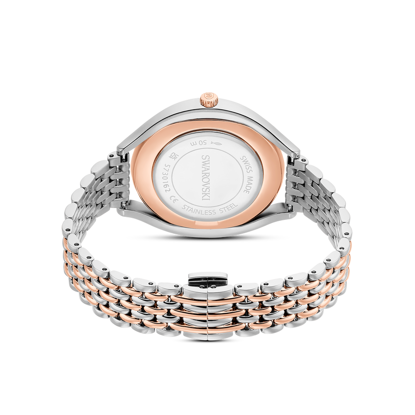 swarovski crystalline aura watch  swiss made  metal bracelet  rose gold tone  mixed metal finish