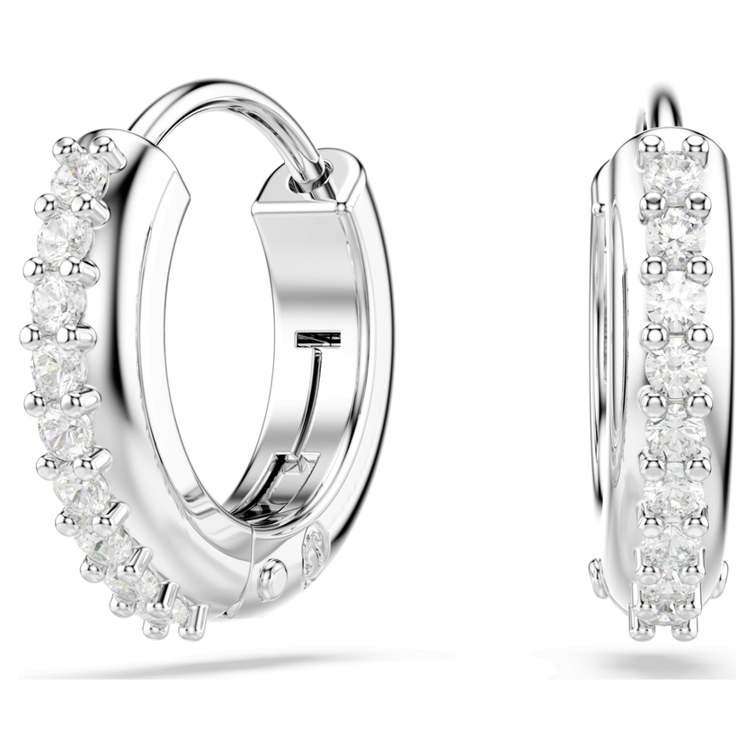 swarovski matrix hoop earrings  round cut  white  rhodium plated