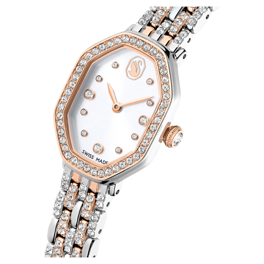 swarovski dextera octagon watch  swiss made  metal bracelet  silver tone  rose gold tone finish